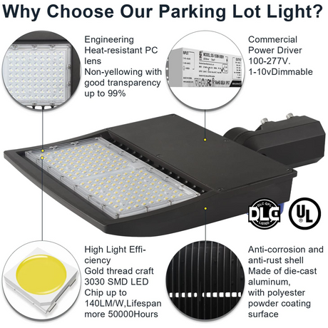 LFD Lighting 100W LED Shoebox Light-LED Parking Lot Light-With Dusk to Dawn Photocell-14,000 Lumens-CCT 5000K-UL+DLC 5.1