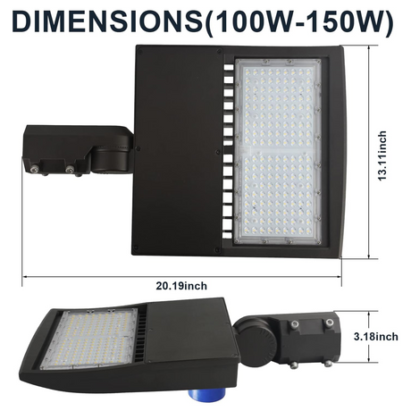 LFD Lighting 100W LED Shoebox Light-LED Parking Lot Light-With Dusk to Dawn Photocell-14,000 Lumens-CCT 5000K-UL+DLC 5.1