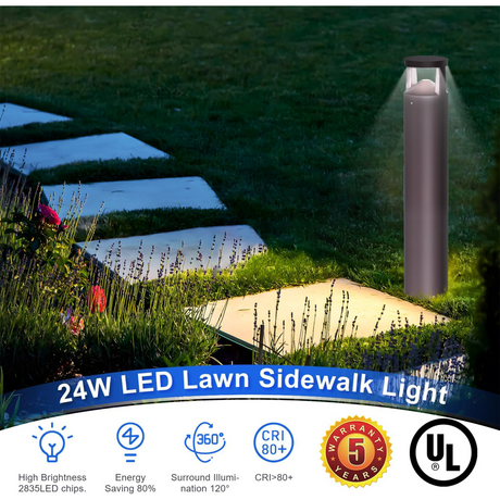 LFD Lighting 42inch 24W LED Bollard Light-3CCT 3000K/4000K/5000K Tunable-AC 120-277V-Brownz Color-UL& DLC Listed