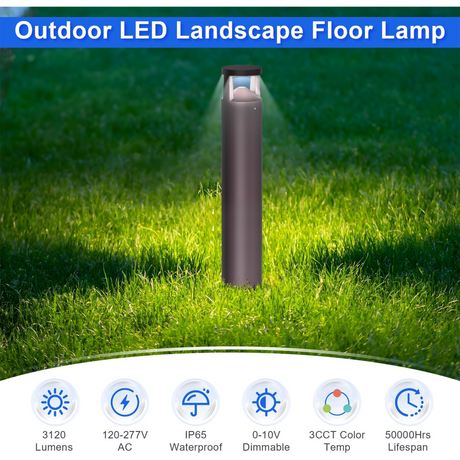 LFD Lighting 42inch 24W LED Bollard Light-3CCT 3000K/4000K/5000K Tunable-AC 120-277V-Brownz Color-UL& DLC Listed