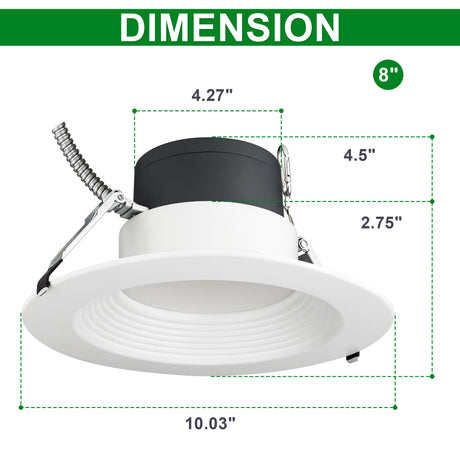 LFD Lighting 8 inch 17/24/30W Commercial Recessed Downlight-5CCT 2700K/3000K/3500K/4000K/5000K Selectable-0~10V Dimmable