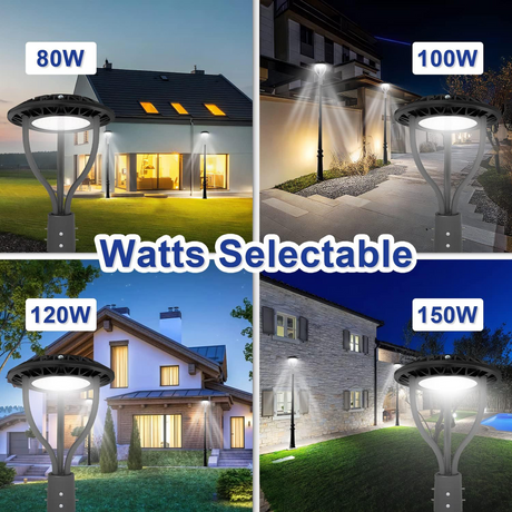 LFD Lighting 80W/100W/120W/150W Wattage Selectable LED Post Top Light-CCT 3000K/4000K/5000K Selectable-Outdoor Waterproof-5 Years warranty-Compatible Photocell-DLC+ETL Certified