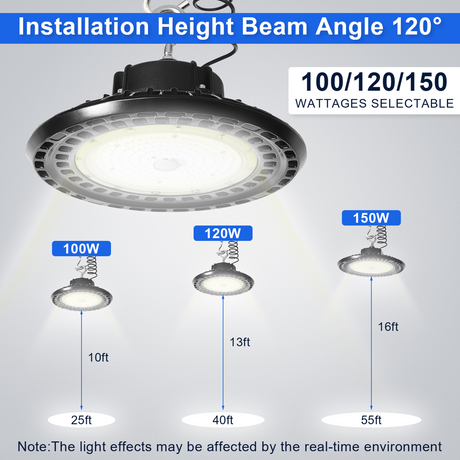 LFD Lighting 100W/120W/150W Wattage Selectable UFO High Bay Light-CCT 5000K- 160 lm/w-AC 100~277V-Black Finish-DLC 5.1+ ETL Listed