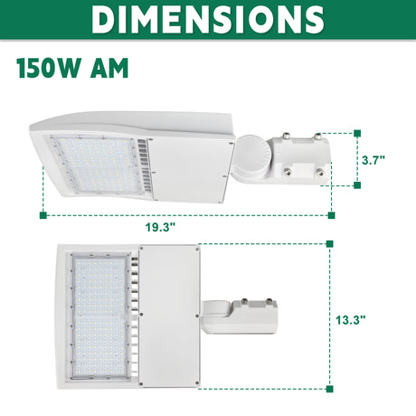 150W LED Pole Light-White Housing-AC 277~480V-450~500W MH Equivalent-CCT 5000K-21,000 Lumens-5 Years Warranty