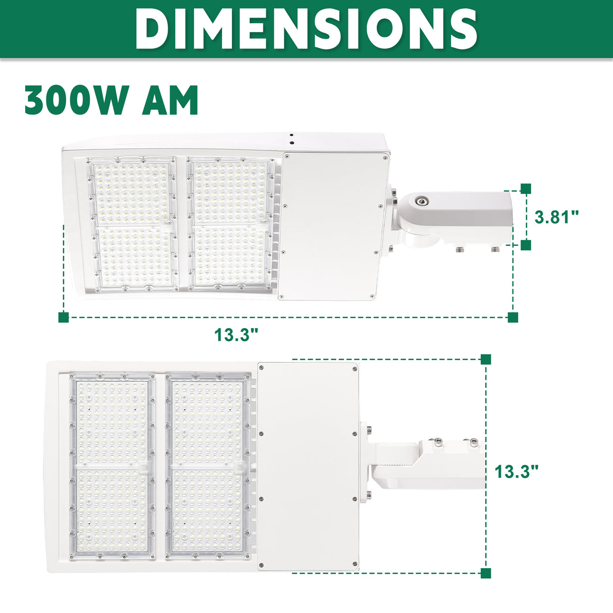 LFD Lighting 300W White LED Parking Lot Light-42,000 Lumens-AC 100~277V-Slip Fitter Mount-1000W Metal Halide Equivalent-5000K-DLC UL Listed