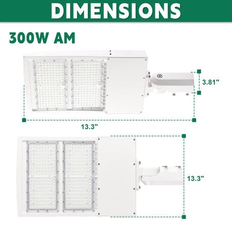 LFD Lighting 300W White LED Parking Lot Light-42,000 Lumens-AC 100~277V-Slip Fitter Mount-1000W Metal Halide Equivalent-5000K-DLC UL Listed