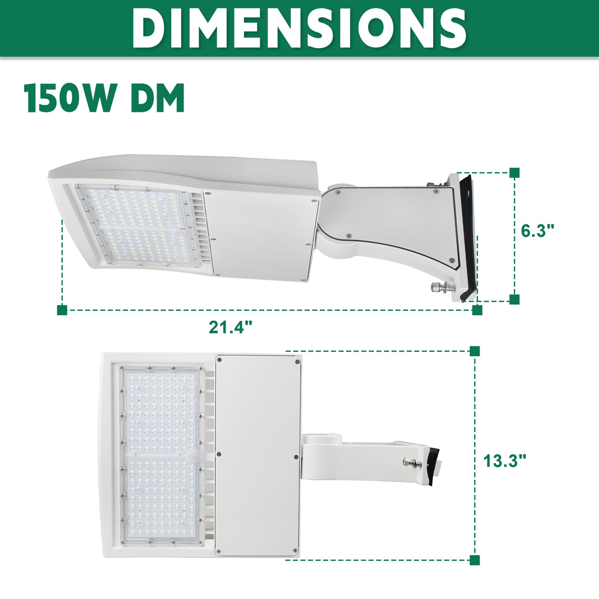 150W LED Pole Light-White Housing-AC 277~480V-450~500W MH Equivalent-CCT 5000K-21,000 Lumens-5 Years Warranty