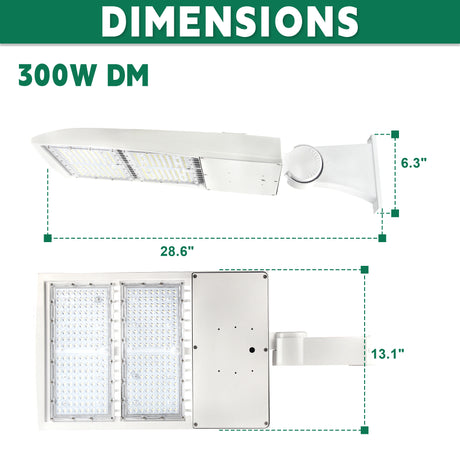 LFD Lighting 300W White LED Parking Lot Light-42,000 Lumens-AC 100~277V-Slip Fitter Mount-1000W Metal Halide Equivalent-5000K-DLC UL Listed