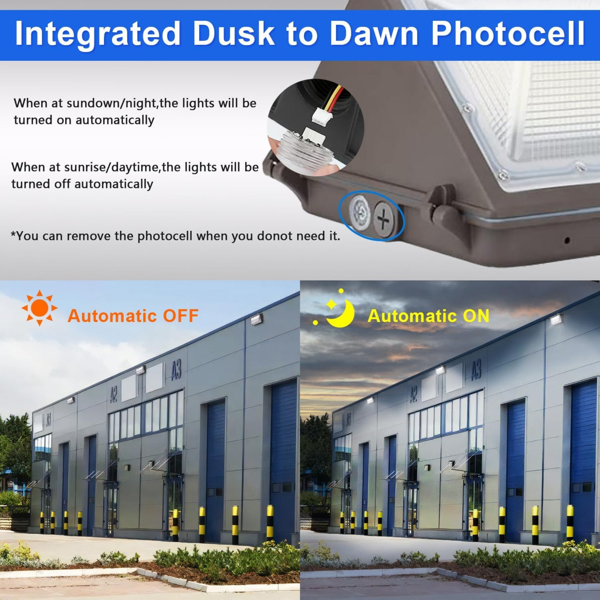 60W LED Wall Pack-Universal Photocell-7800 Lumens-175W Metal Halide Equivalent -CCT 5000K-DLC 5.1+ETL Listed