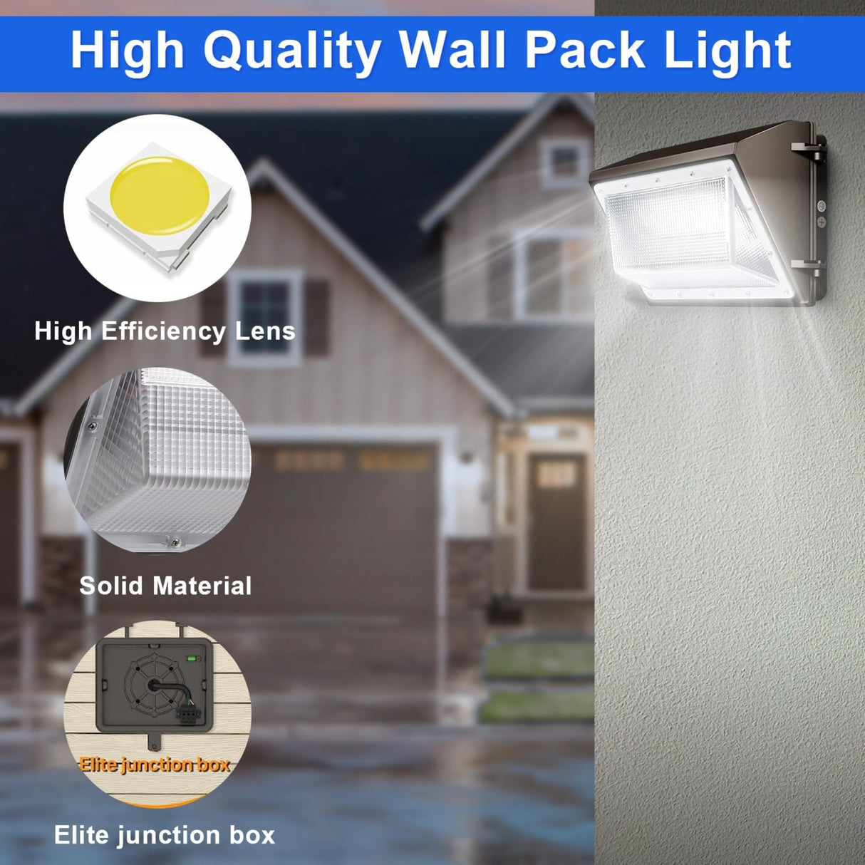 60W LED Wall Pack-Universal Photocell-7800 Lumens-175W Metal Halide Equivalent -CCT 5000K-DLC 5.1+ETL Listed