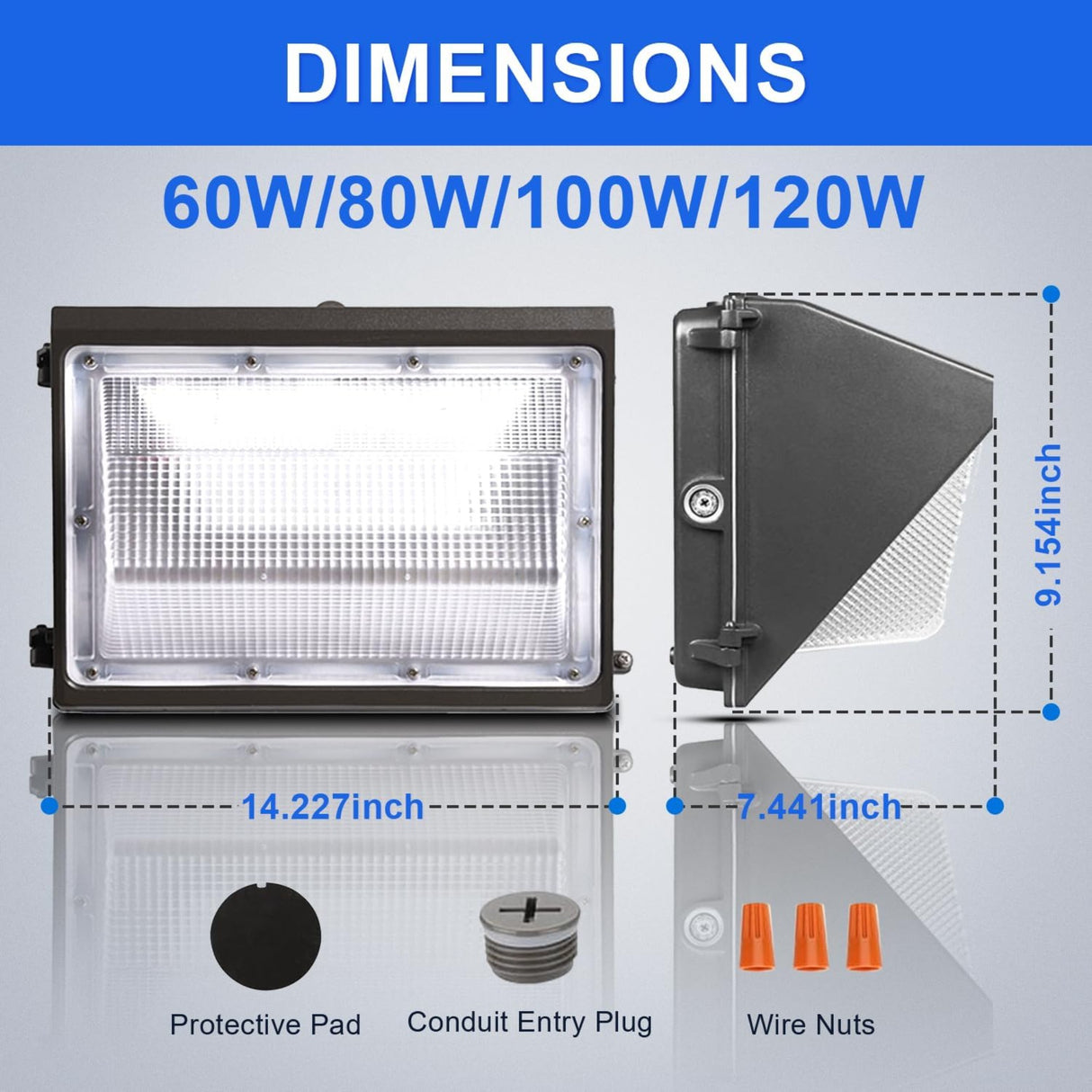 60W LED Wall Pack-Universal Photocell-7800 Lumens-175W Metal Halide Equivalent -CCT 5000K-DLC 5.1+ETL Listed