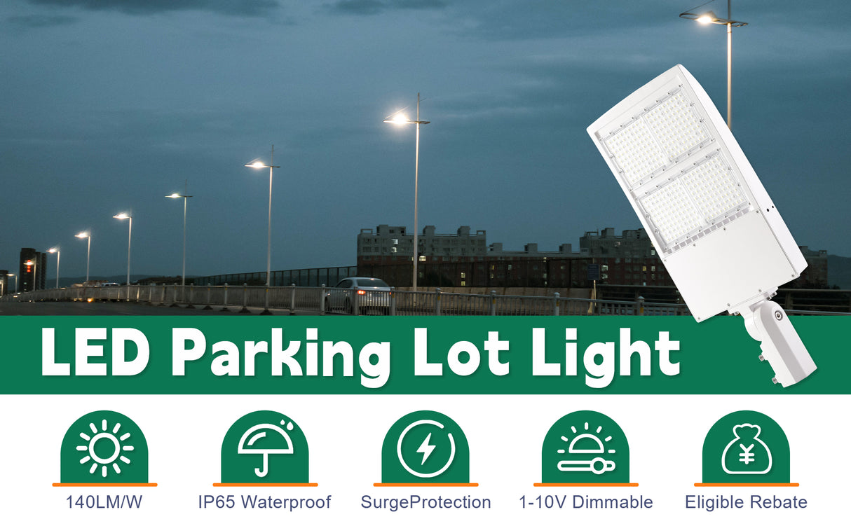 LFD Lighting 150W White Housing LED Parking Lot Light-140 LM/W-AC 100~277V-300W Metal Halide Equivalent-CCT 5000K-DLC 5.1+UL Listed