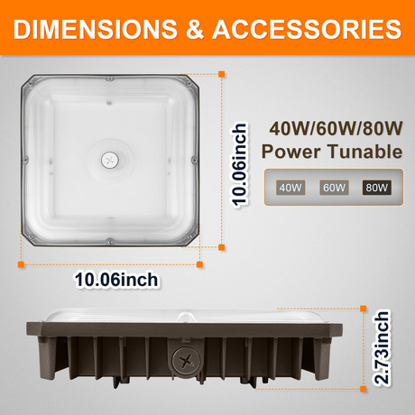 LFD Lighting 40/60/80W Selectable-CCT 3500K/4000K/5000K Selectable Canopy Light For Parking Garage Lighting-Twist In Sensor-DLC Listed