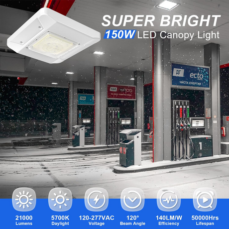 150W LED Canopy Light-AC 100-277V-CCT 5700K-Surface Mount-Lumen Output 21000LM(600W HID/HPS Replacement)-Gas Station Lighting- IP65 Waterproof-DLC UL Listed