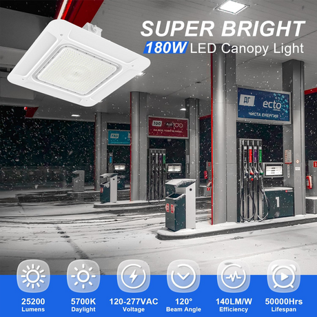 LFD Lighting 180W LED Canopy Light-AC 120-277V-CCT 5700K-Surface Mount-25200 Lumens (700W HID/HPS Replacement)-IP65 Waterproof-DLC UL Listed