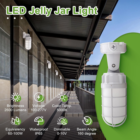 LFD Lighting 21W Vapor Tight-LED Jelly Jar Light-2562 Lumens Ceiling Mount 5000K-UL cUL Certified